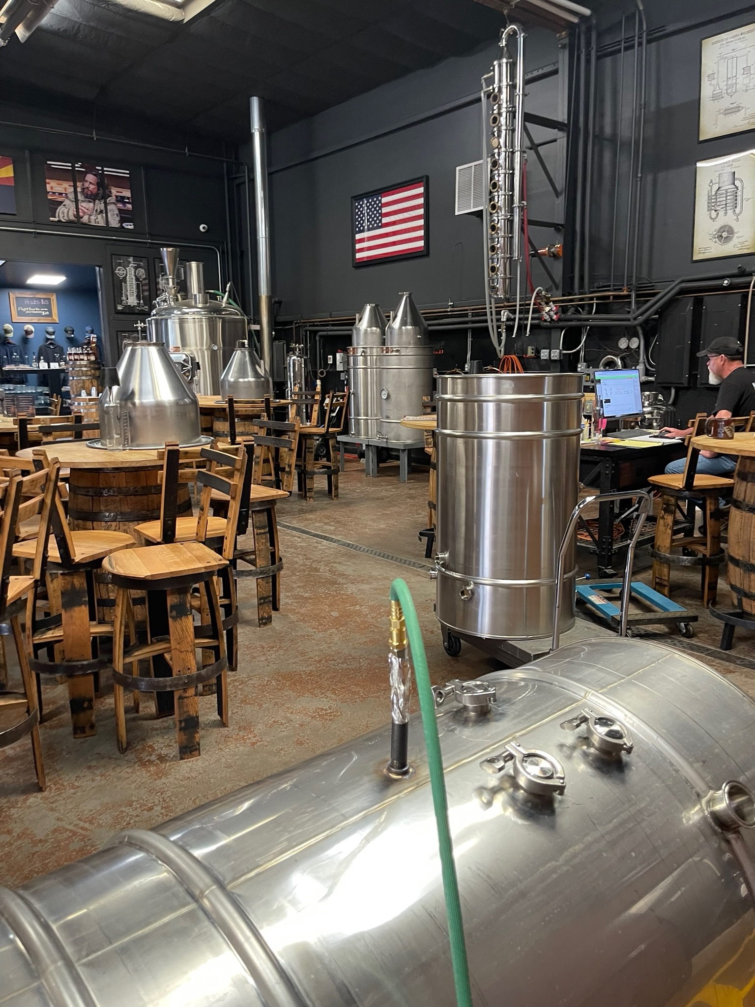 Stainless brewery and distilling equipment installed at a commercial space